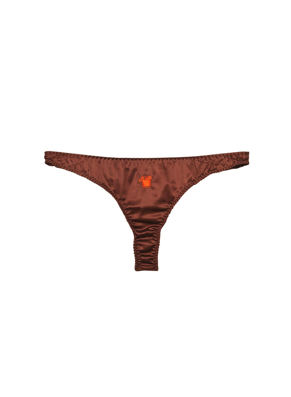 Cocoa - Negroni Embroidered Luxe Thong | Fleur du Mal - DEMO
