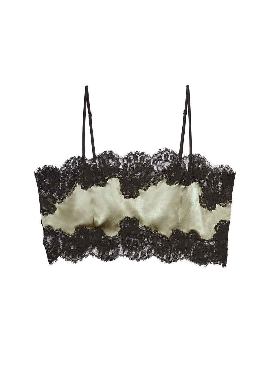 Olive green - Silk &amp; Lace Bandeau Top | Fleur du Mal - DEMO