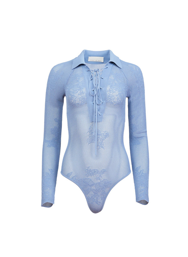 Slate blue - Lace Pointelle Collared Bodysuit | Fleur du Mal - DEMO
