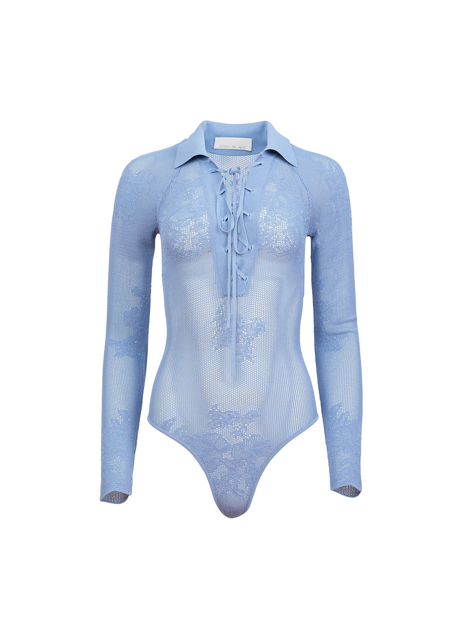 Slate blue - Lace Pointelle Collared Bodysuit | Fleur du Mal - DEMO