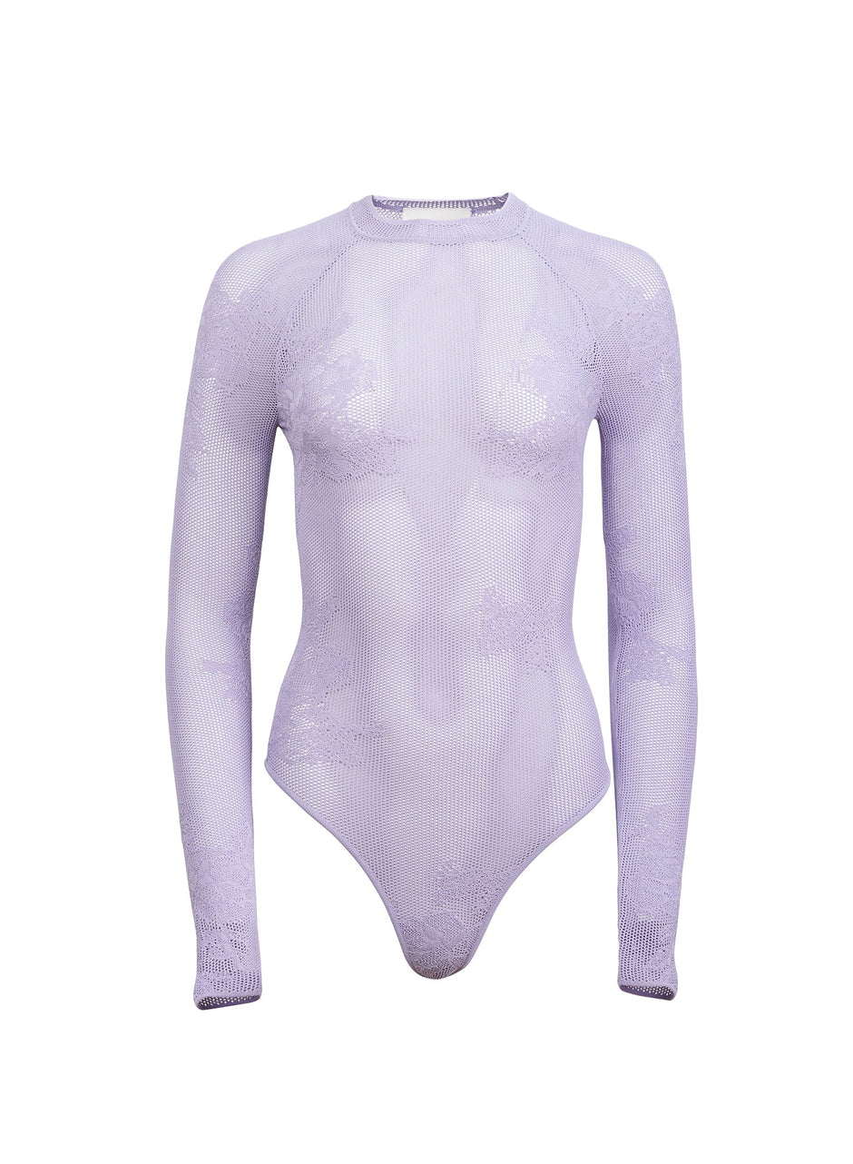 Smoked lavender - Lace Pointelle Long Sleeve Bodysuit | Fleur du Mal - DEMO