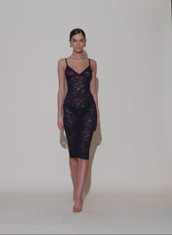 Black - Le Stretch Lace Slip Dress | Fleur du Mal - DEMO