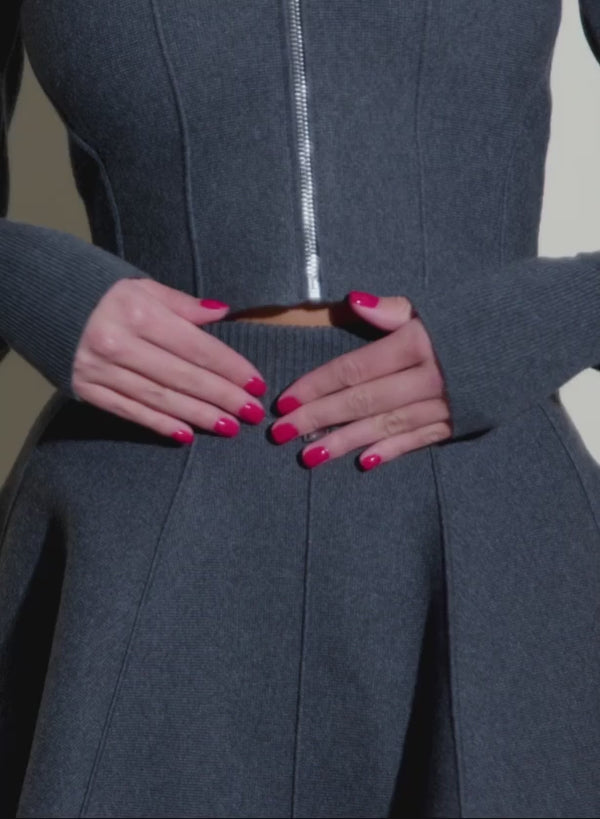 Dark heather grey - Knit Flared Mini Skirt | Fleur du Mal - DEMO