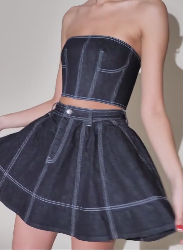 Dark wash denim - Denim Cropped Bustier | Fleur du Mal - DEMO