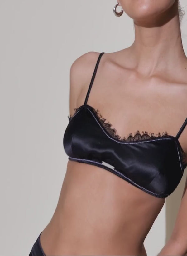 Black - Silk &amp; Lace Bra Top | Fleur du Mal - DEMO