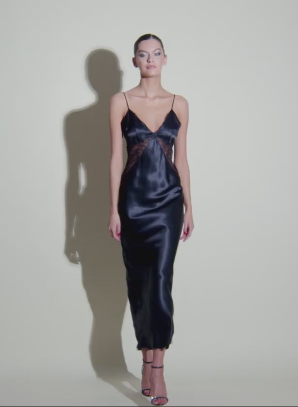 Black - Silk Plunge Slip Dress | Fleur du Mal - DEMO