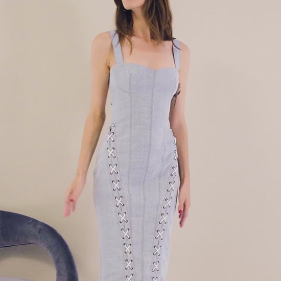 Video- Denim Lace Up Dress