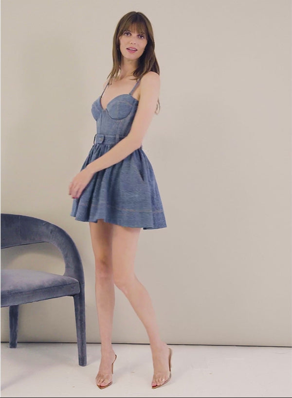 Medium wash denim - Denim Bustier Top | Fleur du Mal - DEMO