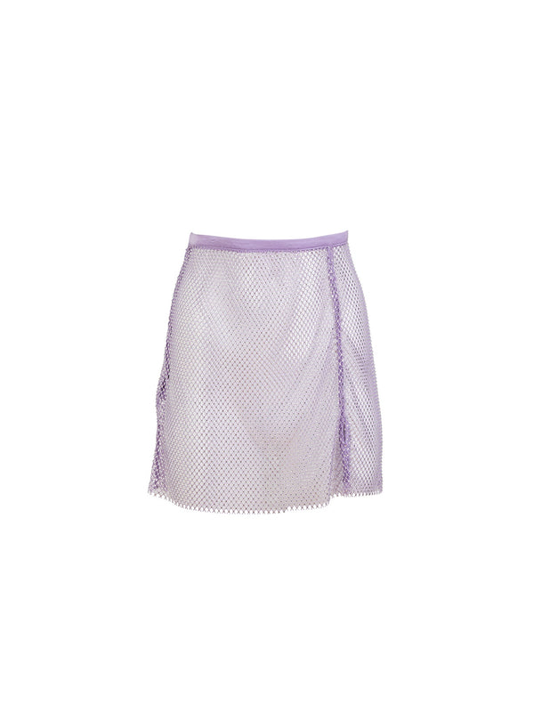 Light lilac - Rhinestone Fishnet Mini Skirt | Fleur du Mal - DEMO