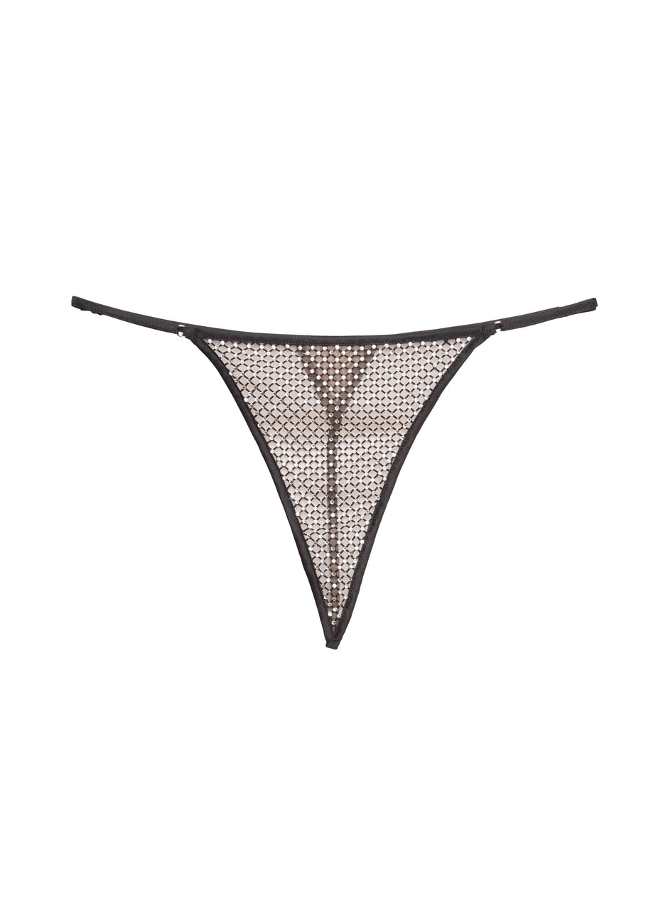 Black - Rhinestone Fishnet V-String | Fleur du Mal - DEMO