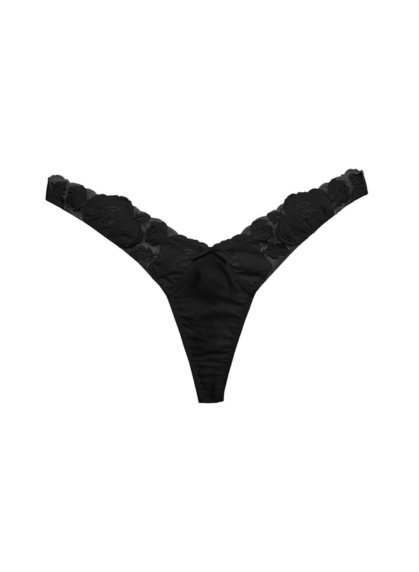 Black - Rose Logo Embroidery Thong | Fleur du Mal - DEMO