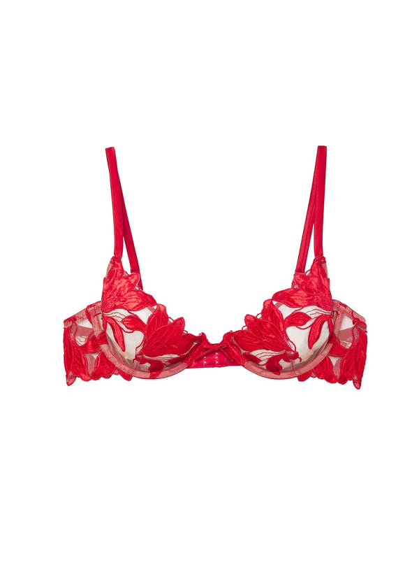 Rouge velvet - Lily Embroidery Plunge Demi Bra | Fleur du Mal - DEMO