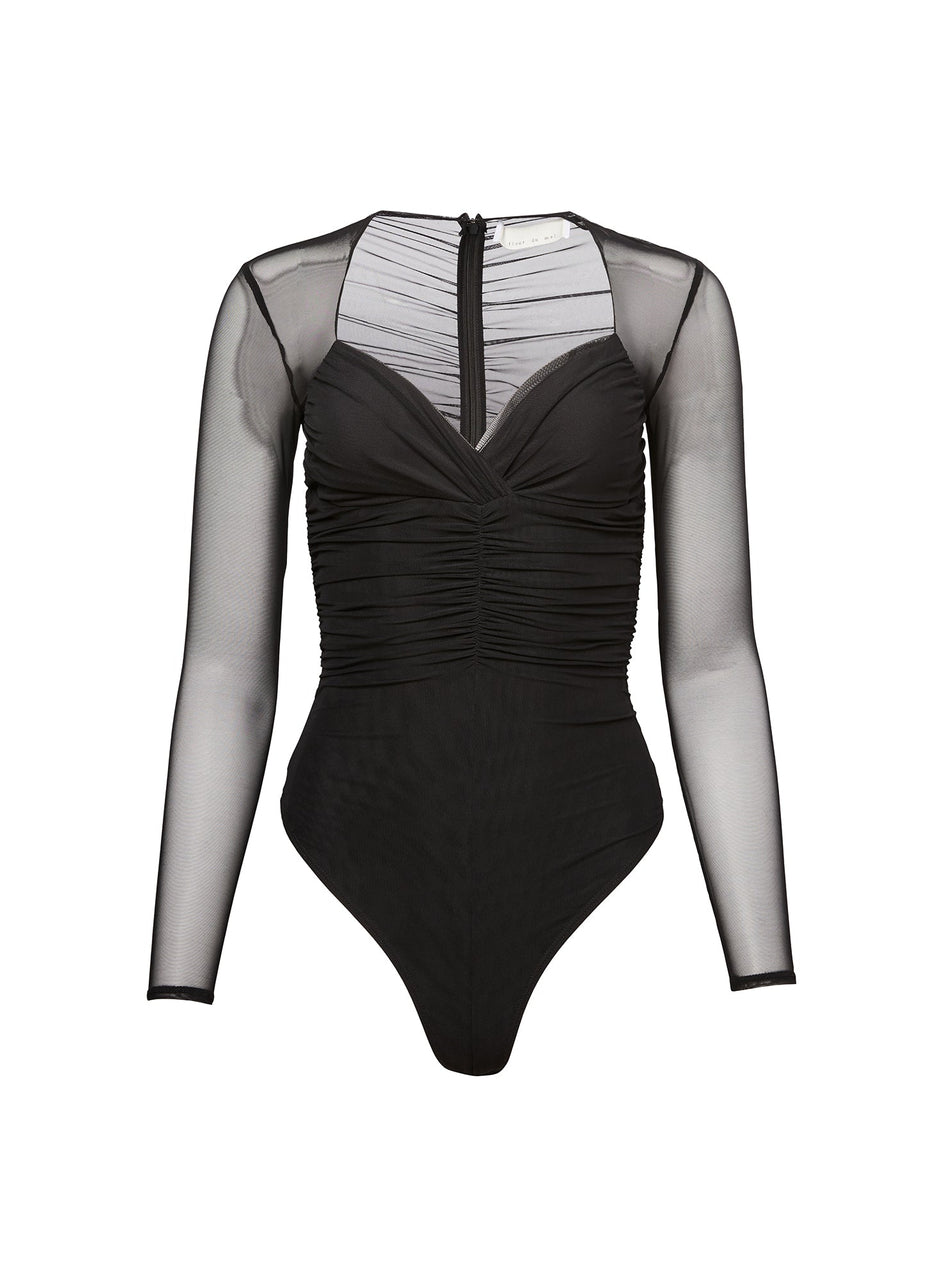 Black - Ruched Long Sleeve Bodysuit | Fleur du Mal - DEMO