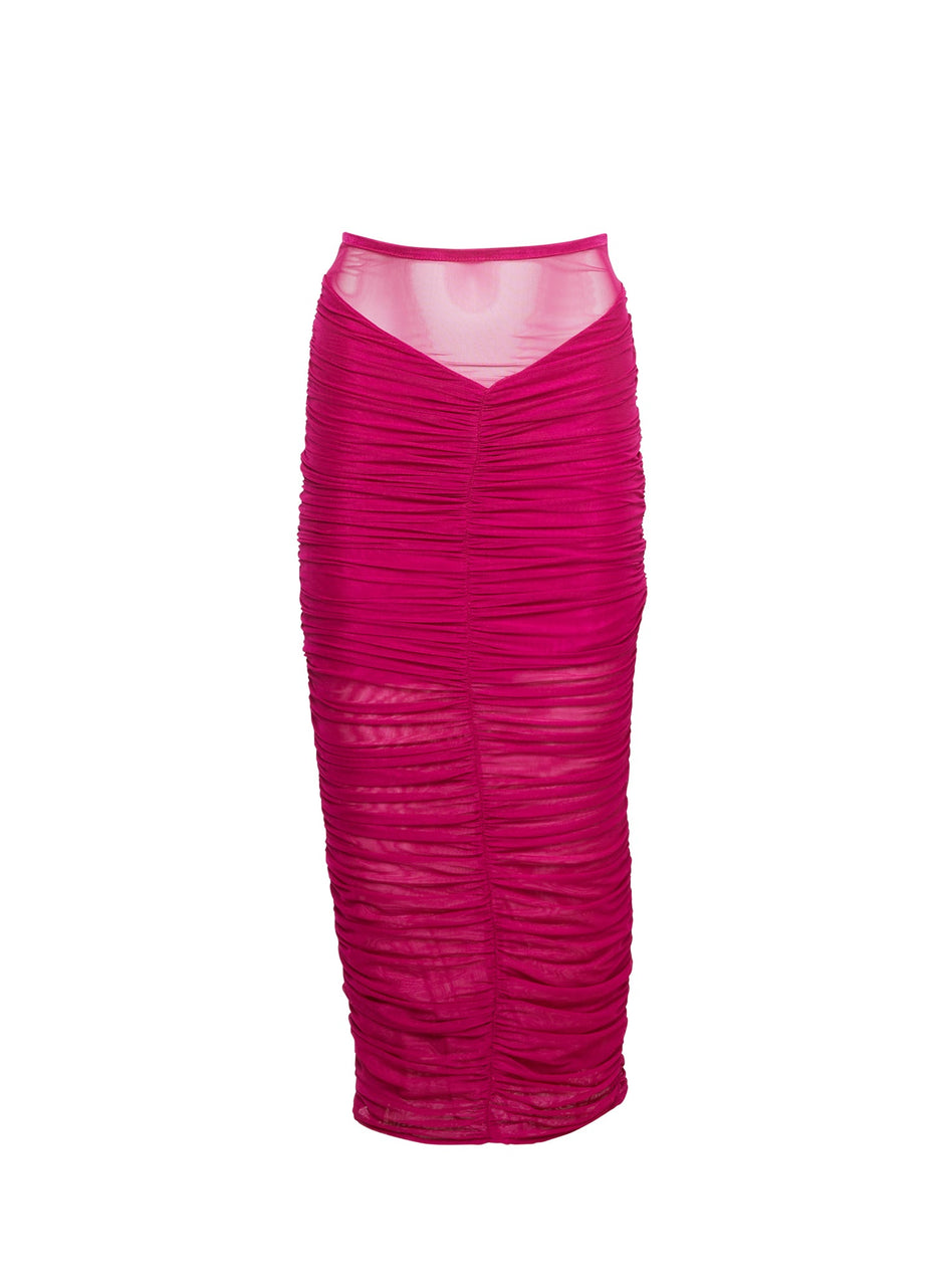 Magenta - Ruched Midi Skirt | Fleur du Mal - DEMO