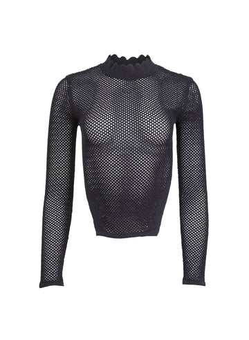 Black - Scalloped Pointelle Knit Top | Fleur du Mal - DEMO