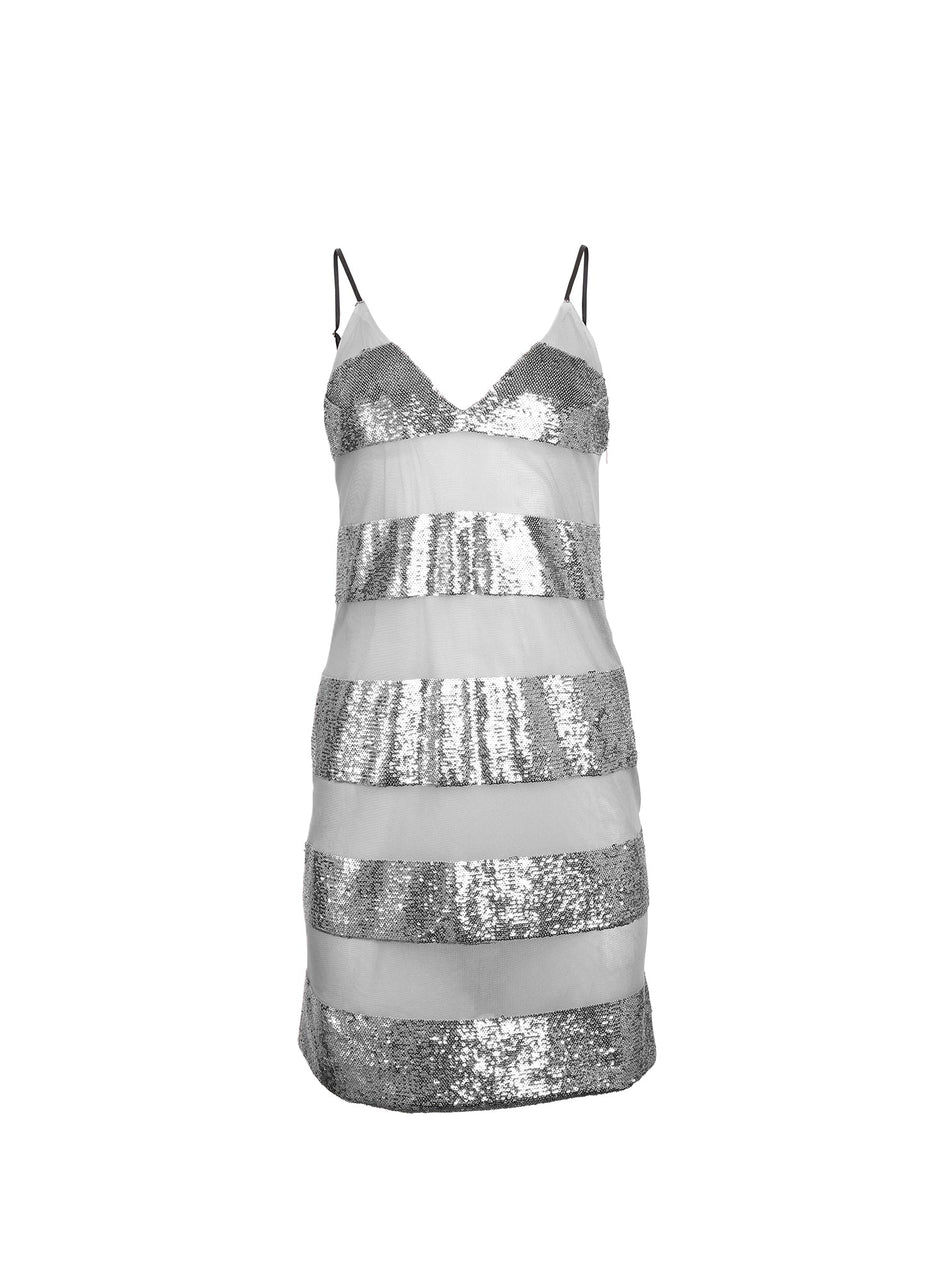 Platinum sequin stripe - Sequin Stripe Mini Slip | Fleur du Mal - DEMO