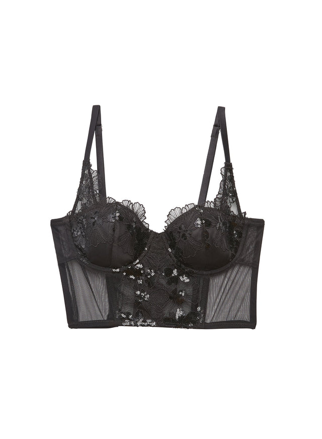 Black - Sequin Violet Embroidery Bustier Top | Fleur du Mal - DEMO