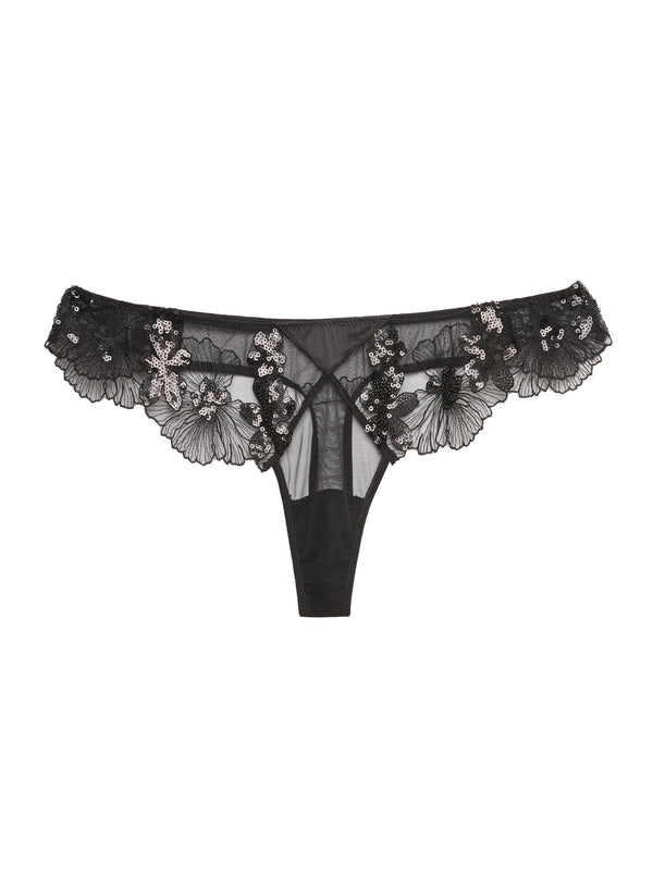 Black - Sequin Violet Embroidery Thong | Fleur du Mal - DEMO