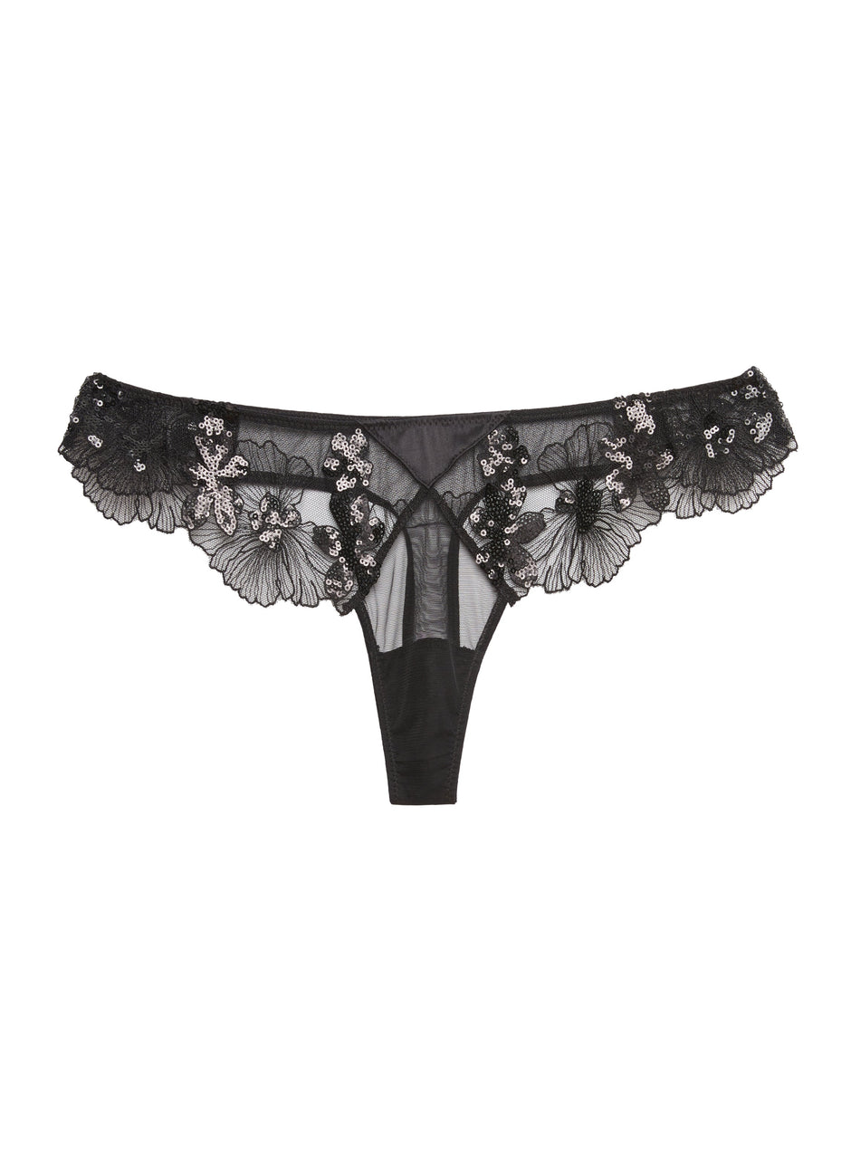Black - Sequin Violet Embroidery Thong | Fleur du Mal - DEMO