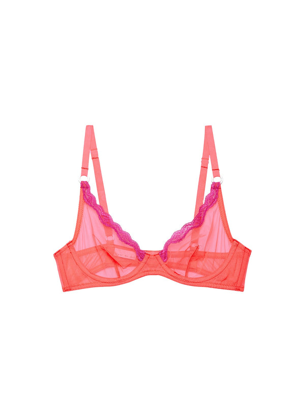 Neon coral - Sheer Tulle Demi Bra | Fleur du Mal - DEMO