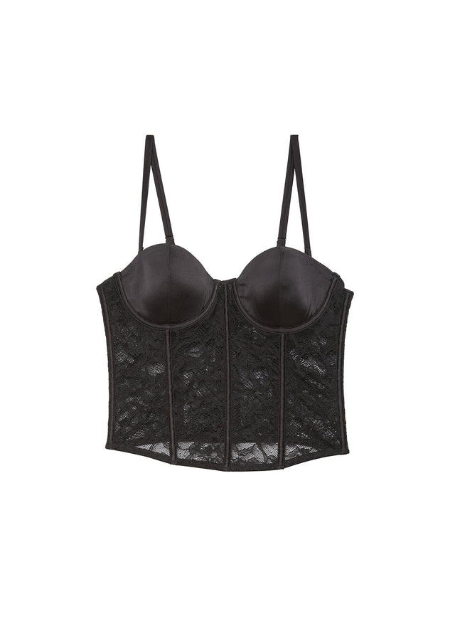 Black - Silk &amp; Lace Boned Bustier | Fleur du Mal - DEMO
