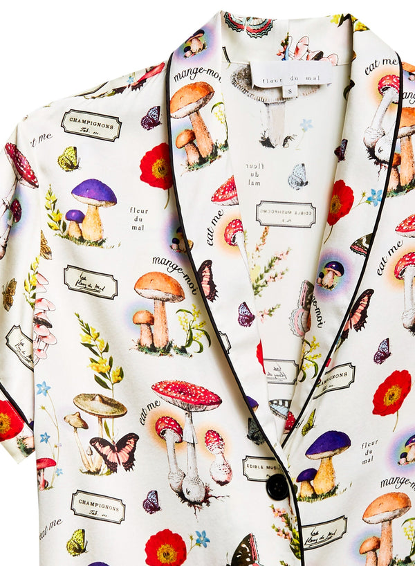 Ivory mushroom print - Magical Mushroom Short Sleeve PJ Top | Fleur du Mal - DEMO