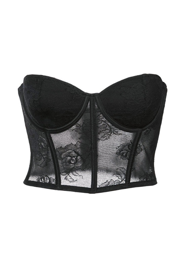 Black - Bouquet Lace Bustier Top | Fleur du Mal - DEMO