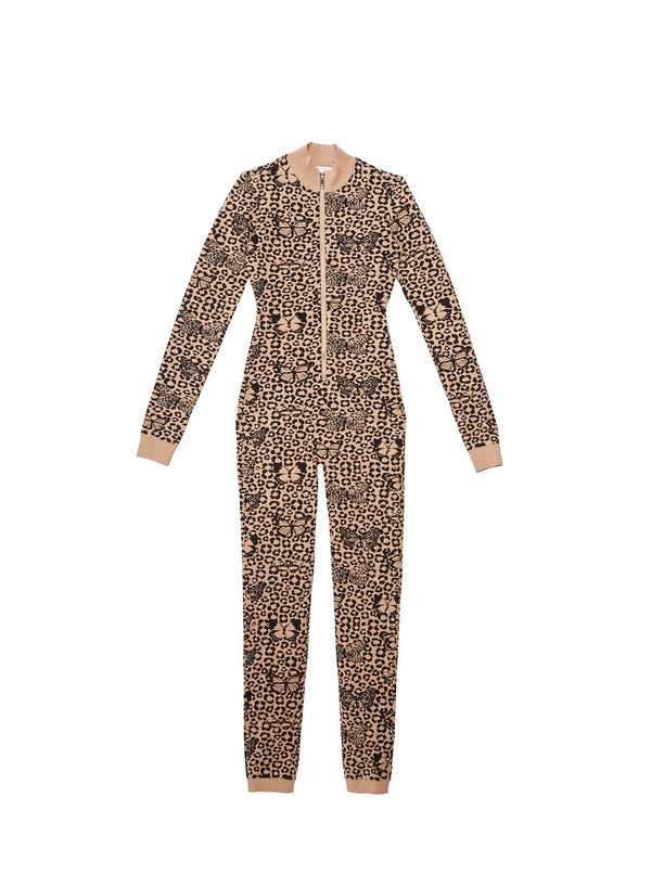 Tan butterfly jacquard - Knit Catsuit | Fleur du Mal - DEMO