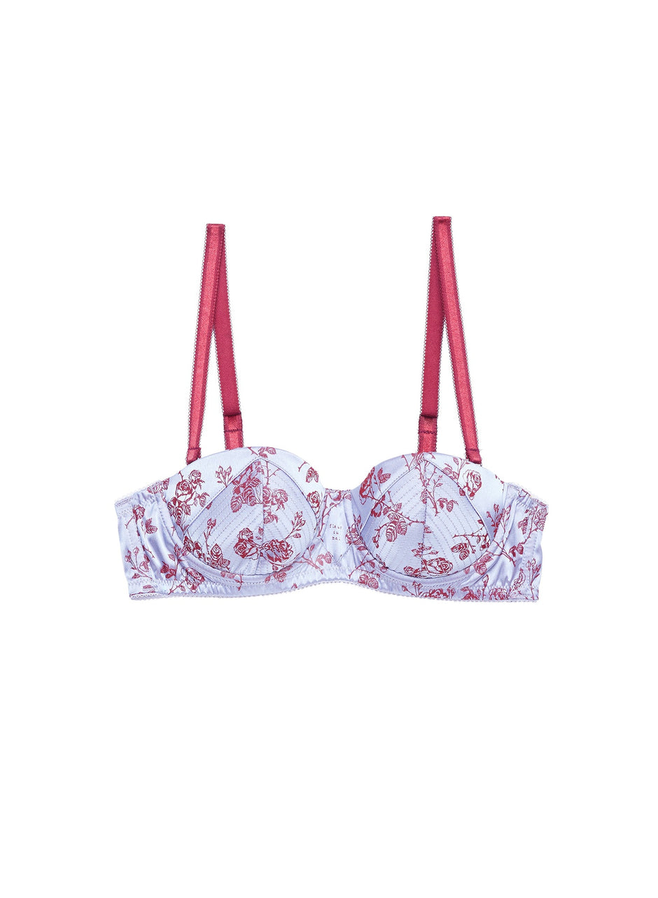Blue mist - Rose Jacquard Top Stitch Balconette Bra | Fleur du Mal - DEMO