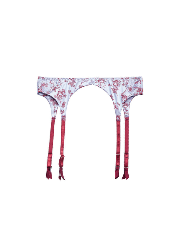 Blue mist - Rose Jacquard Top Stitch Garter Belt | Fleur du Mal - DEMO