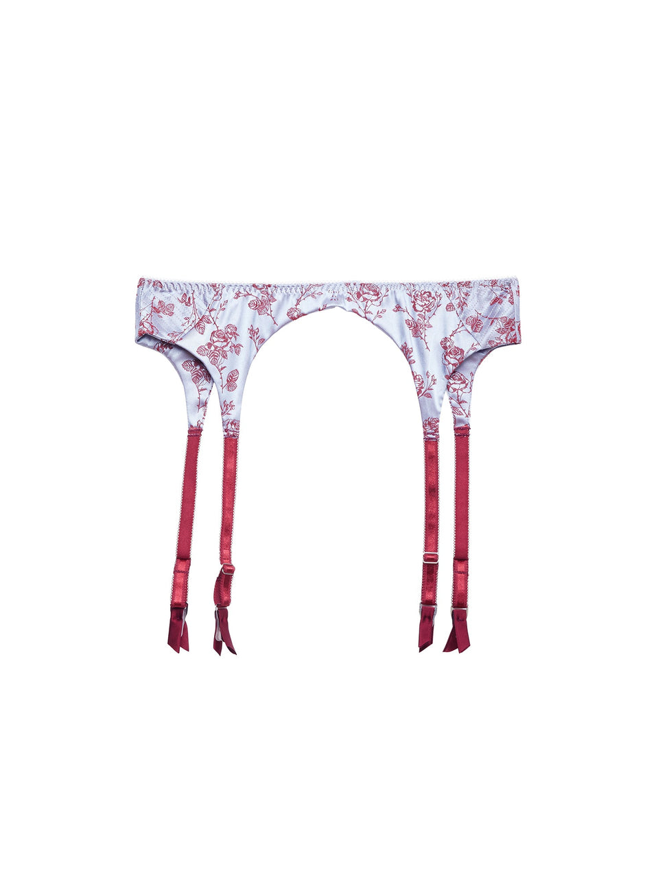 Blue mist - Rose Jacquard Top Stitch Garter Belt | Fleur du Mal - DEMO