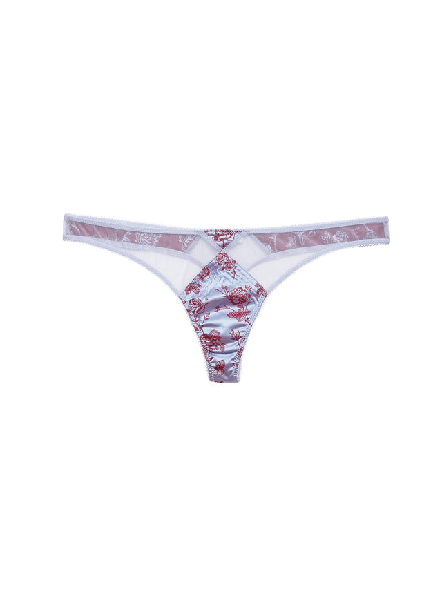 Blue mist - Rose Jacquard Top Stitch Thong | Fleur du Mal - DEMO