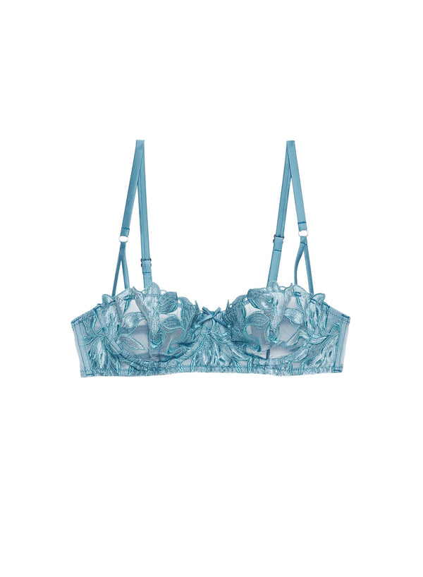 Velvet icy teal - Lily Embroidery Balconette Bra | Fleur du Mal - DEMO