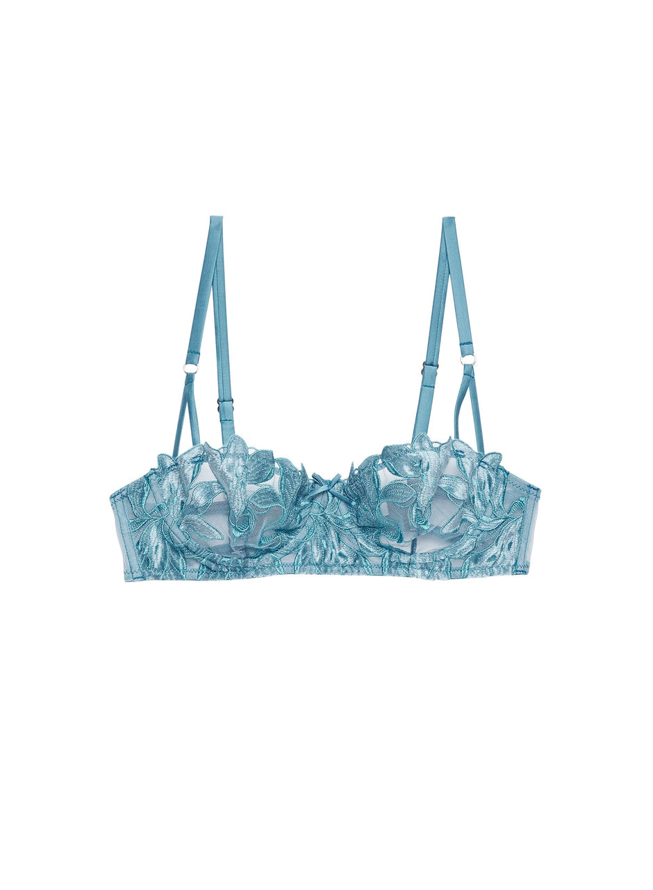 Velvet icy teal - Lily Embroidery Balconette Bra | Fleur du Mal - DEMO