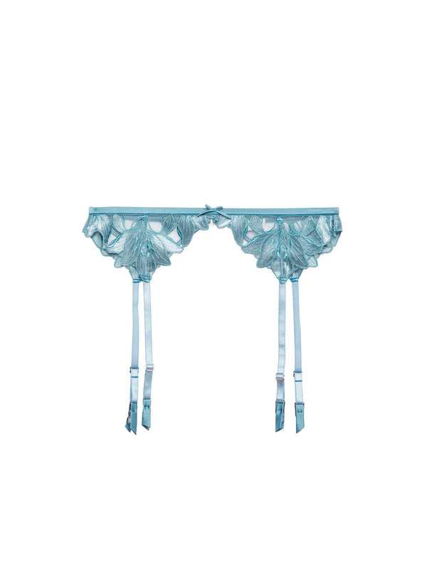 Velvet icy teal - Lily Embroidery Garter Belt | Fleur du Mal - DEMO