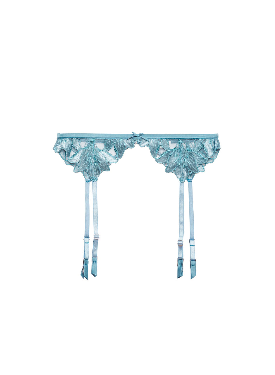 Velvet icy teal - Lily Embroidery Garter Belt | Fleur du Mal - DEMO