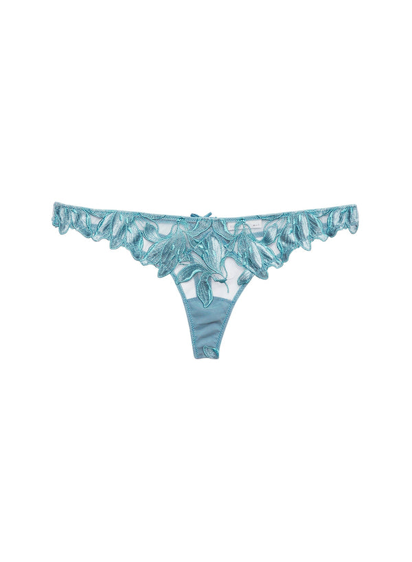 Velvet icy teal - Lily Embroidery Hipster Thong | Fleur du Mal - DEMO
