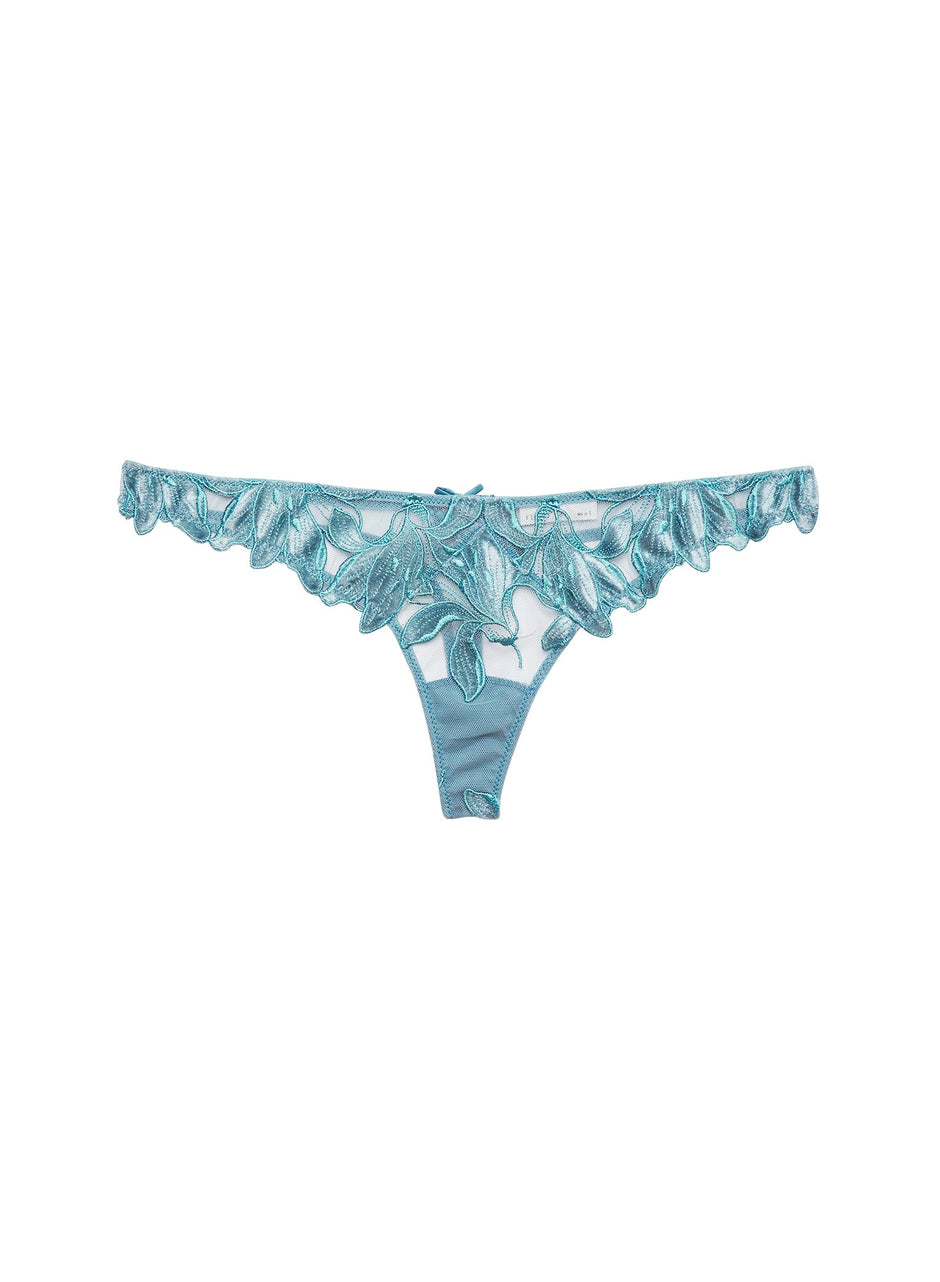 Velvet icy teal - Lily Embroidery Hipster Thong | Fleur du Mal - DEMO