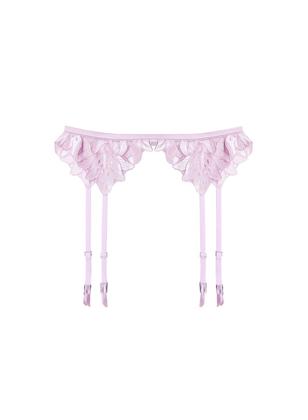 Velvet pink lavender - Lily Embroidery Garter Belt | Fleur du Mal - DEMO