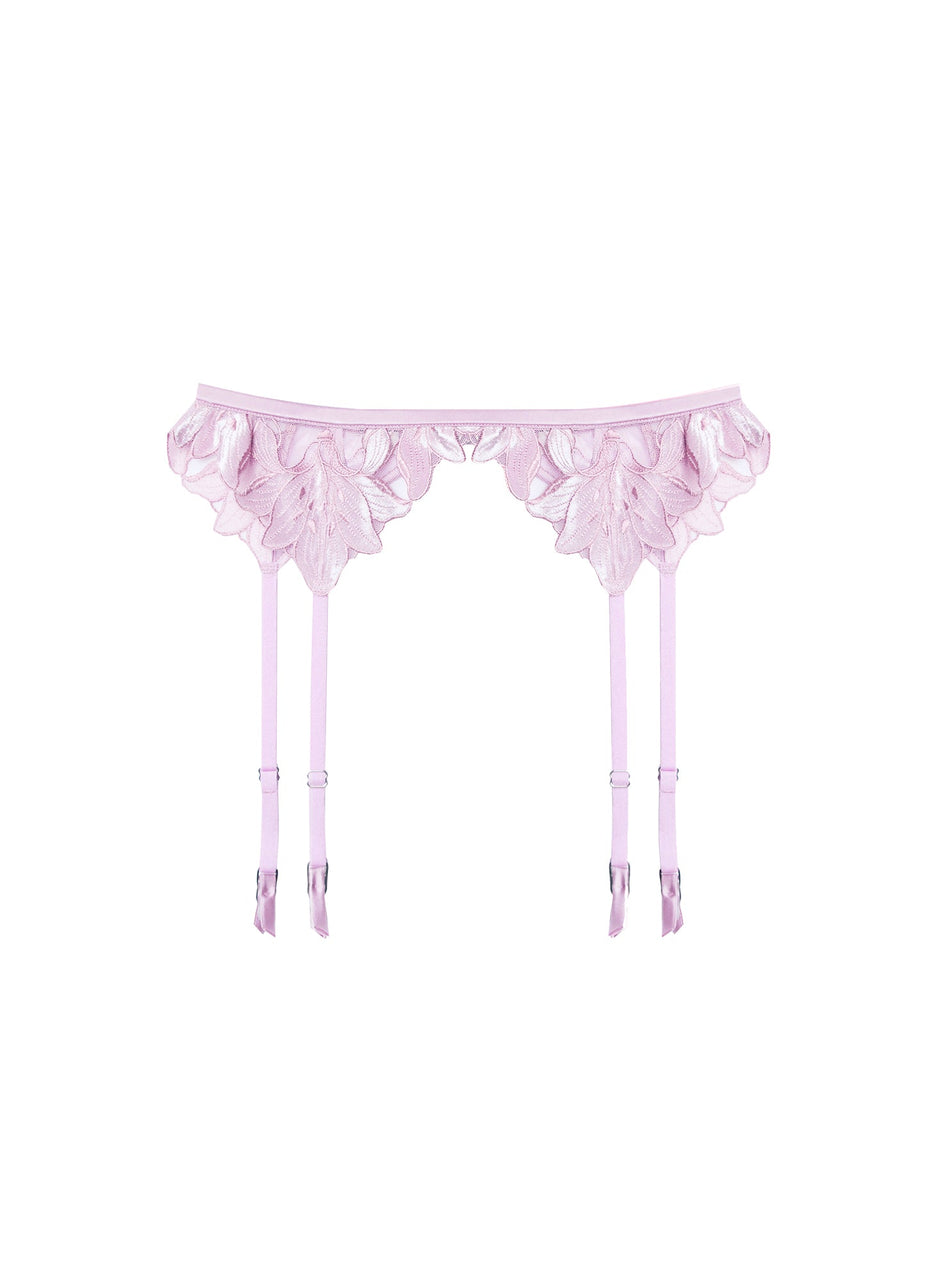 Velvet pink lavender - Lily Embroidery Garter Belt | Fleur du Mal - DEMO