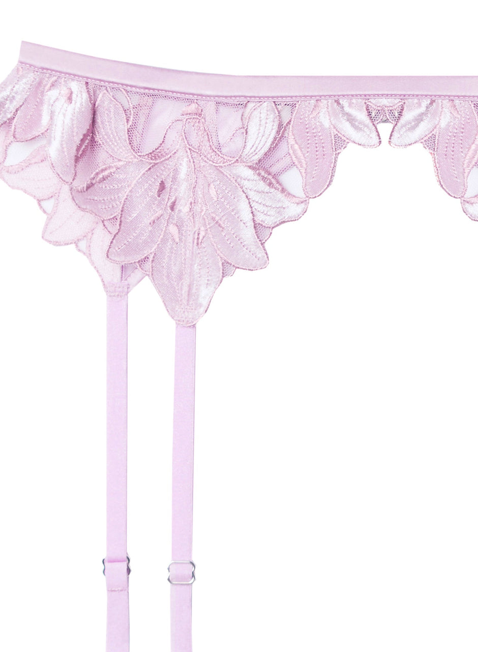 Velvet pink lavender - Lily Embroidery Garter Belt | Fleur du Mal - DEMO