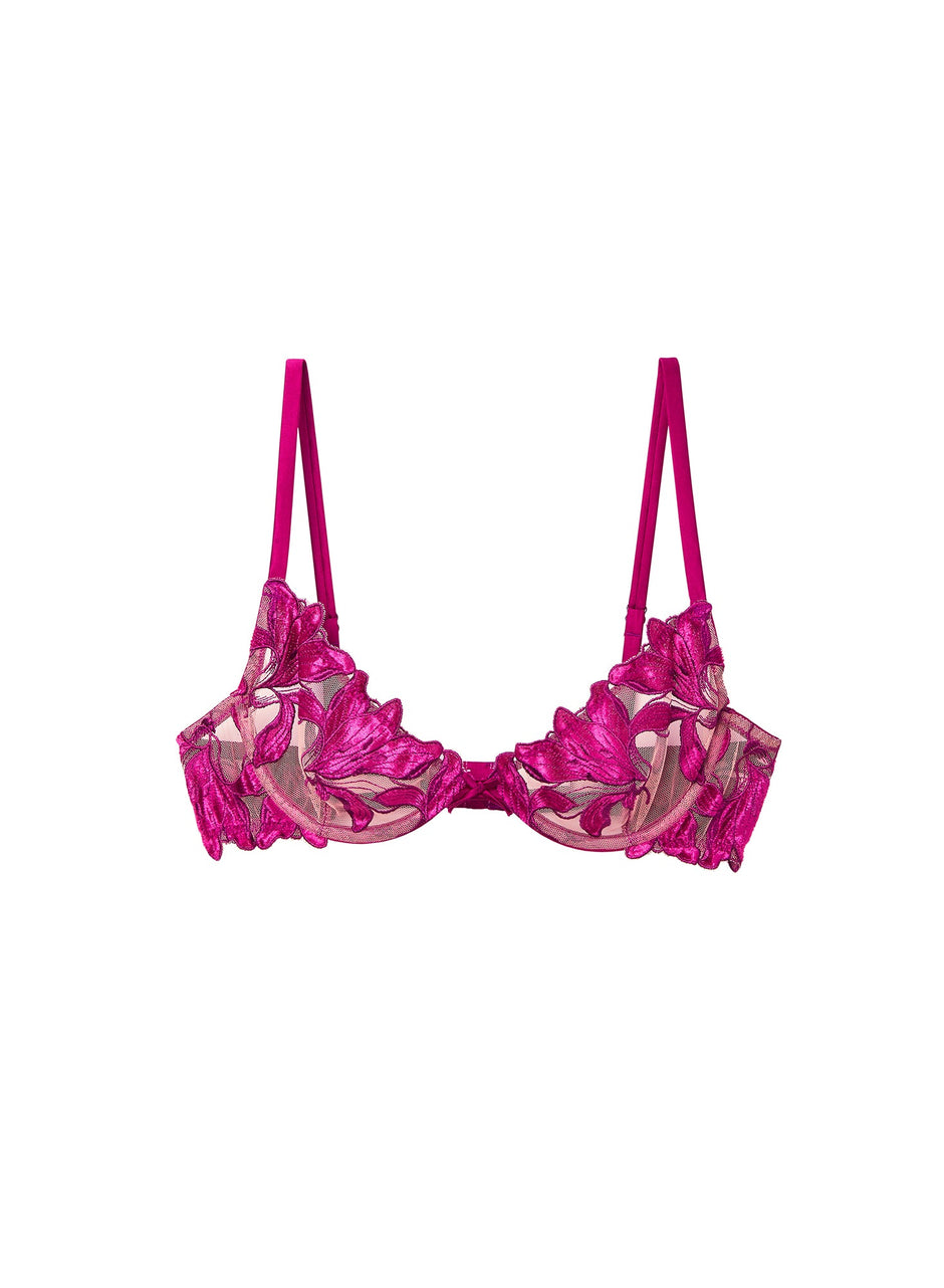 Magenta velvet - Lily Embroidery Plunge Demi Bra | Fleur du Mal - DEMO