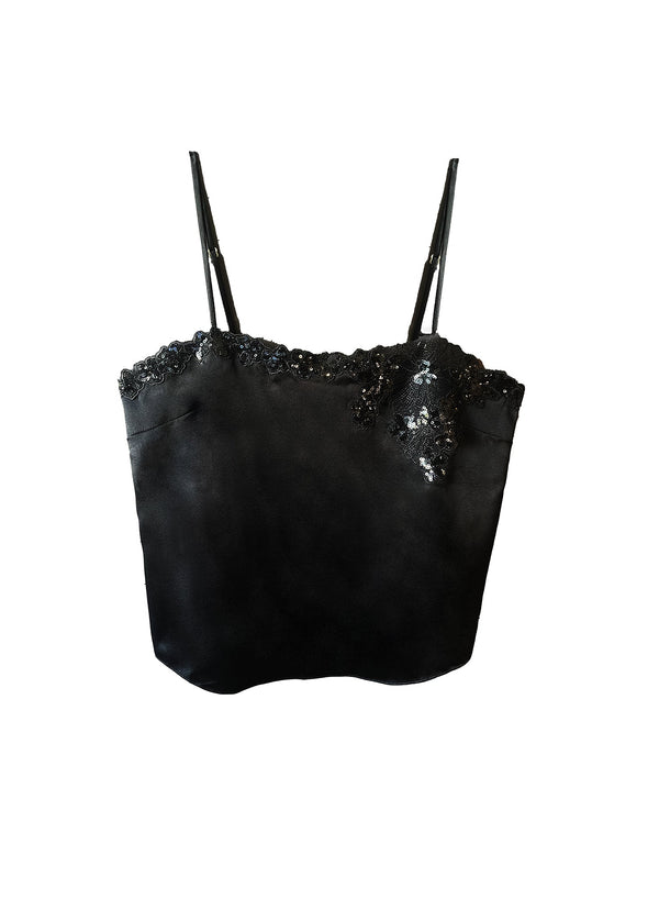 Black - Sequin Violet Appliqué Cami | Fleur du Mal - DEMO