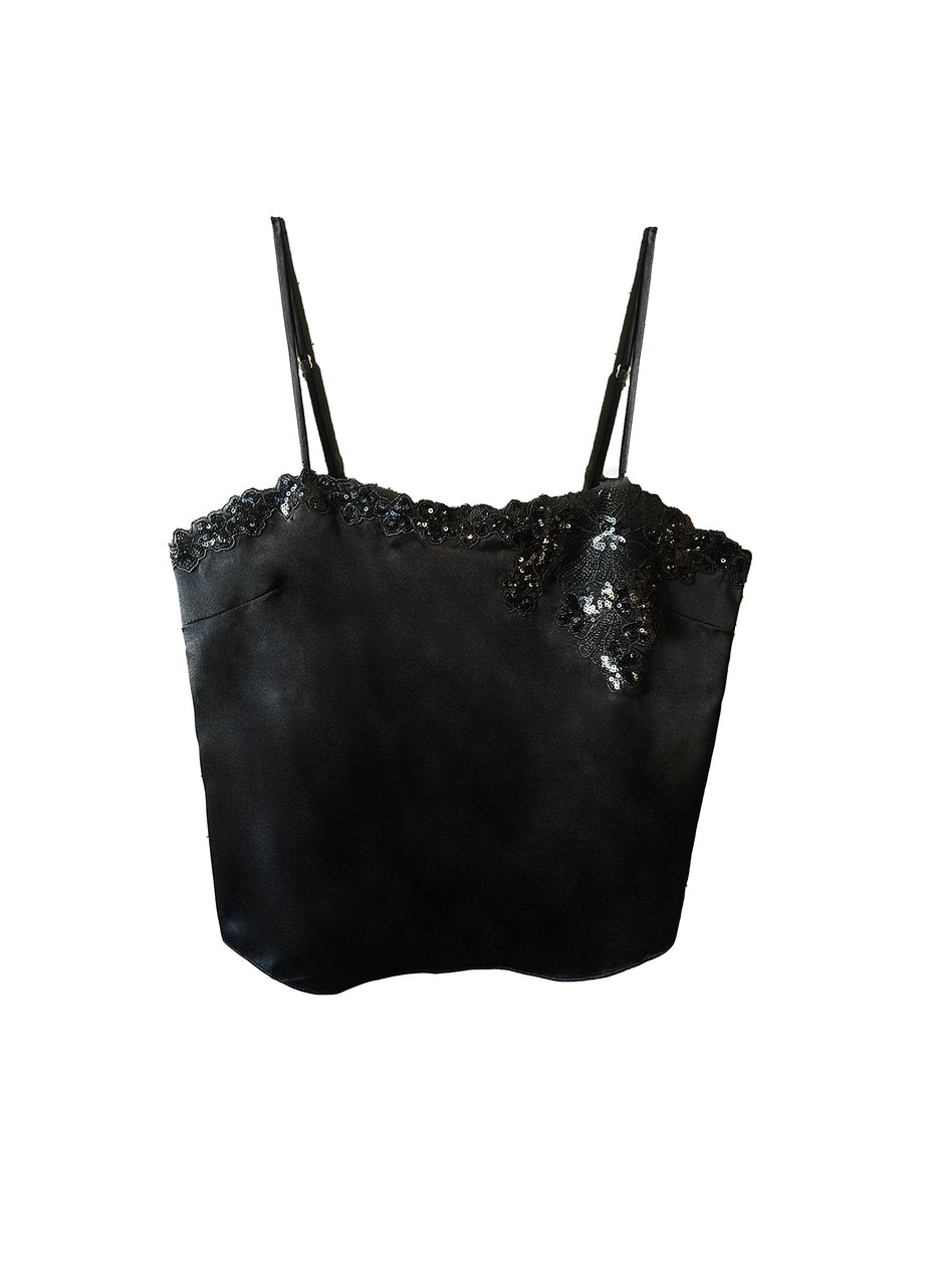 Black - Sequin Violet Appliqué Cami | Fleur du Mal - DEMO