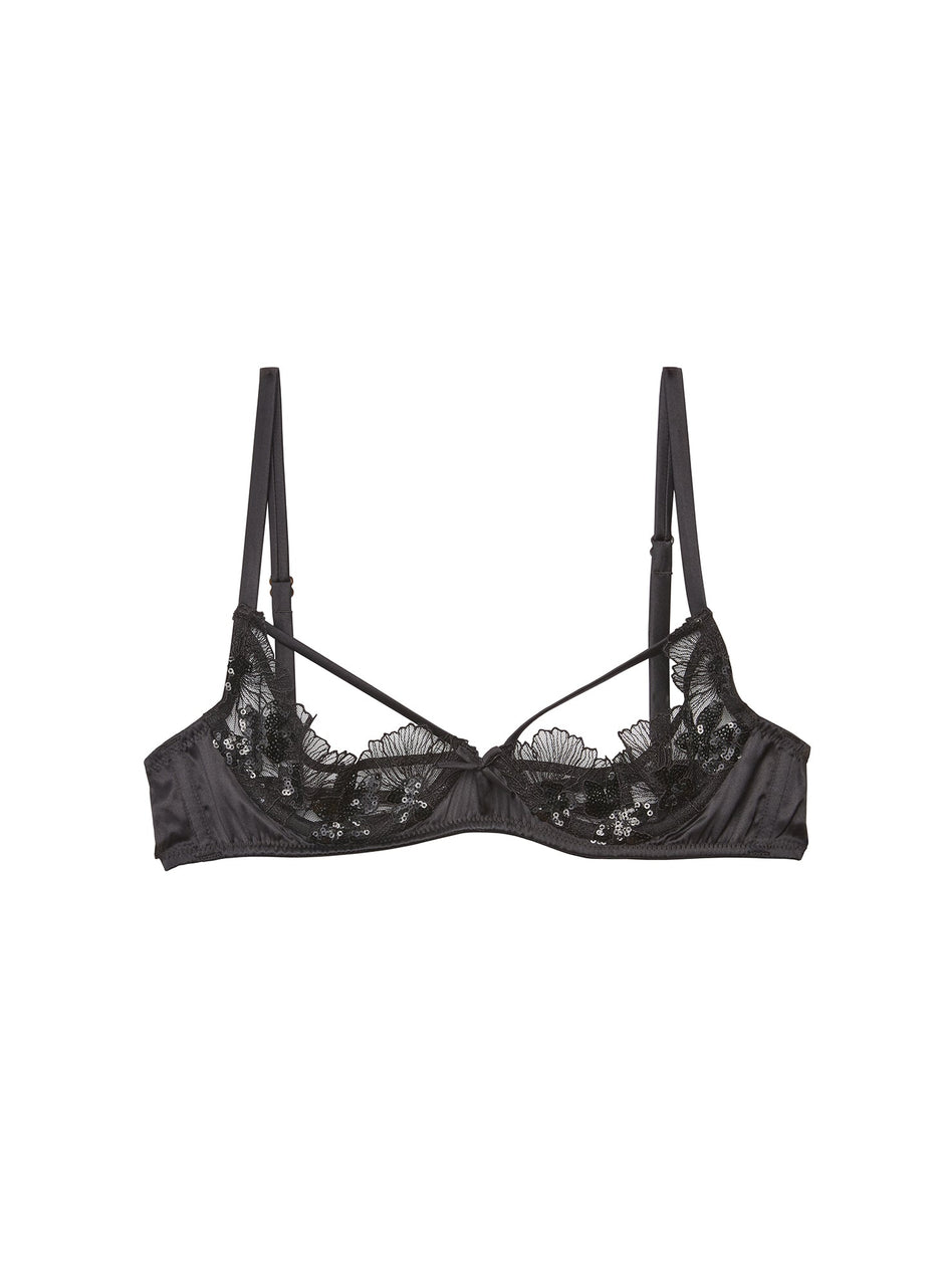 Black - Sequin Violet Embroidery Ouvert Bra | Fleur du Mal - DEMO