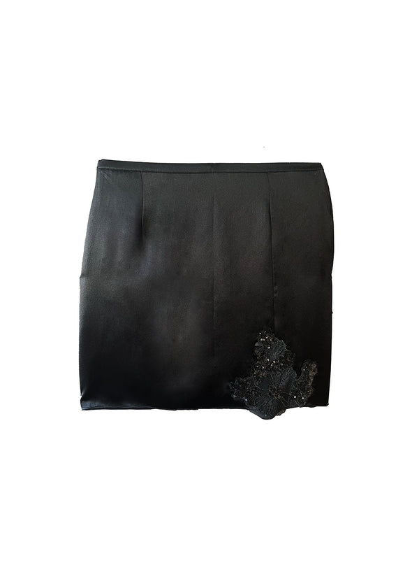 Black - Sequin Violet Appliqué Skirt | Fleur du Mal - DEMO