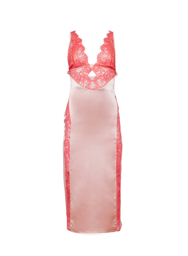 Rose pink - Silk &amp; Lace V Neck Dress | Fleur du Mal - DEMO