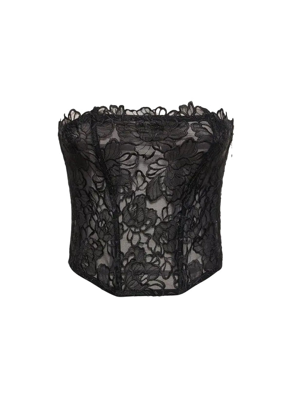 Black - Whitney Embroidery Corset Top | Fleur du Mal - DEMO