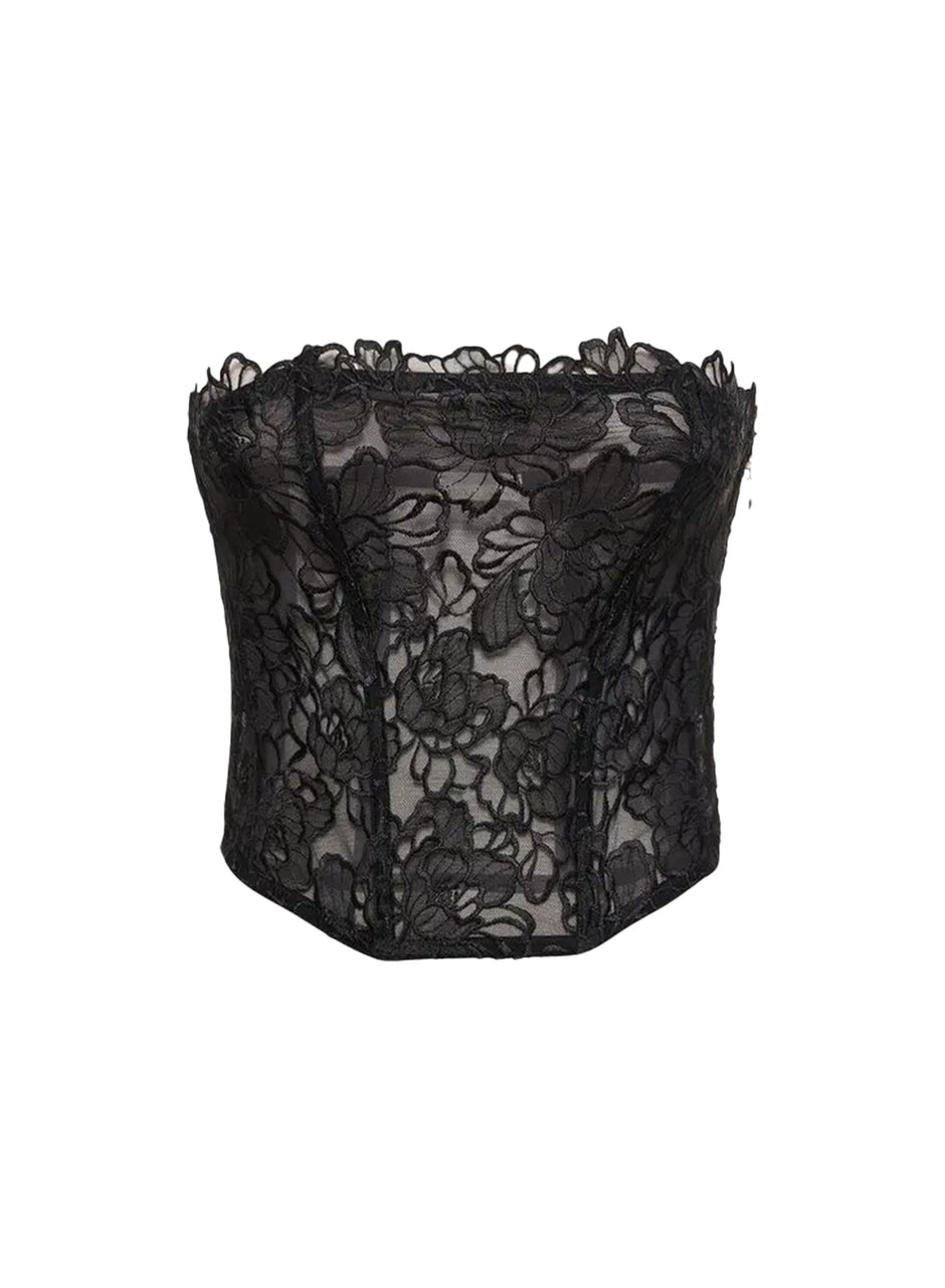 Black - Whitney Embroidery Corset Top | Fleur du Mal - DEMO