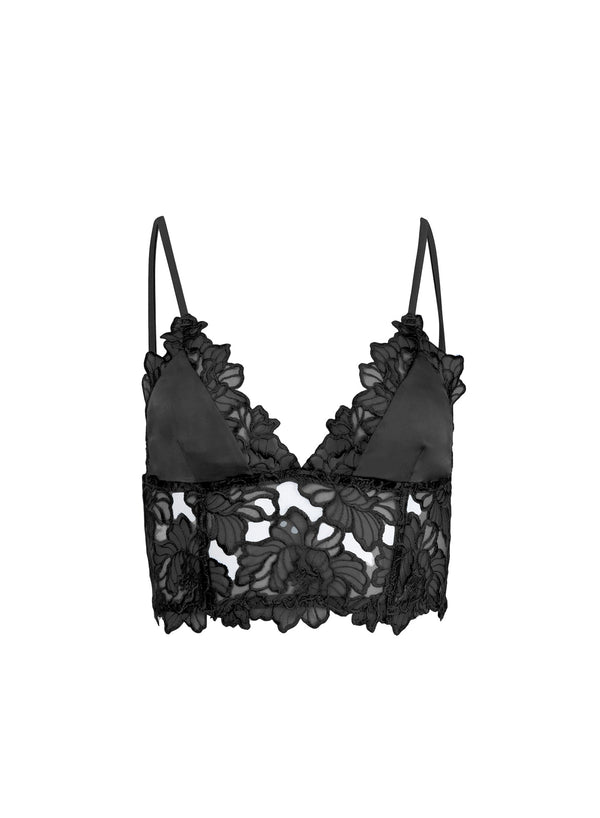 Black - Whitney Embroidery Longline Triangle Bra | Fleur du Mal - DEMO